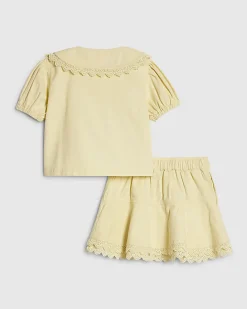 Girls Yellow Floral Pearl Shirt Set