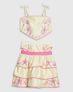 Girls Yellow Hanky Hem Bikini Skirt Set
