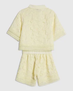 Girls Yellow Lace Blouse And Shorts Set