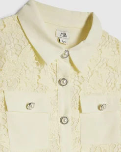 Girls Yellow Lace Blouse And Shorts Set