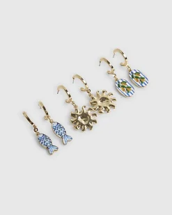 Gold and Ceramic Charm Multipack Earrings