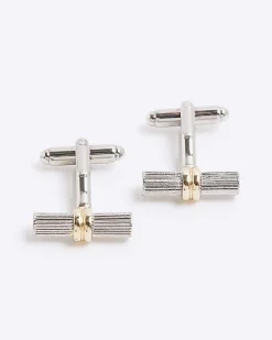 Gold and Silver Mixed Metal Bar Cufflinks