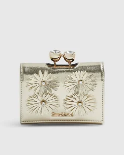 Gold Applique Flower Clip Top Purse