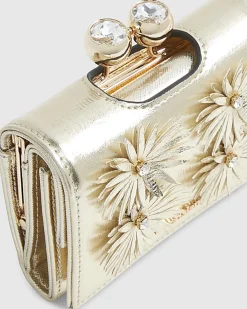Gold Applique Flower Clip Top Purse