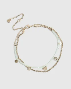 Gold beaded coin detail 2 pack anklets
