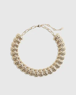 Gold Beaten Link Collar Necklace