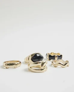 Gold Black Stone Ring Multipack