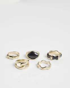 Gold Black Stone Ring Multipack