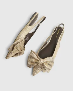 Gold Bow Slingback Pumps