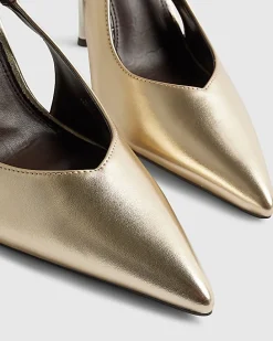 Gold Buckle Sling Back Court Heels