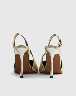 Gold Buckle Sling Back Court Heels