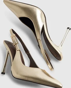 Gold Buckle Sling Back Court Heels