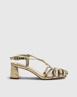 Gold Caged Block Heel Sandals