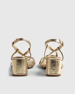 Gold Caged Block Heel Sandals