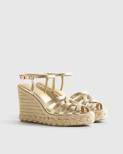 Gold Caged Wedge Heel Sandals