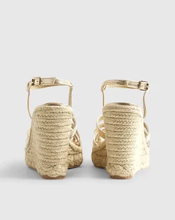 Gold Caged Wedge Heel Sandals
