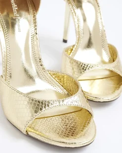Gold Closed Back Open Toe Heels