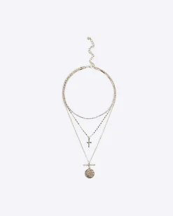Gold Coin Cross Layered Necklace