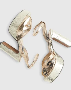 Gold Cross Strap Platform Heels