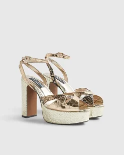 Gold Cross Strap Platform Heels