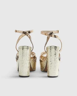 Gold Cross Strap Platform Heels