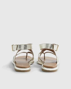 Gold Cross Strap Toe Thong Sandals