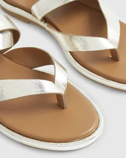 Gold Cross Strap Toe Thong Sandals
