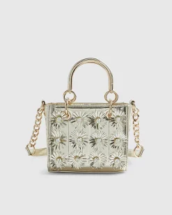Gold 3D Floral Applique Tote Bag