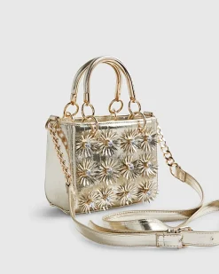 Gold 3D Floral Applique Tote Bag