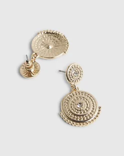 Gold Diamante Coin Drop Earrings