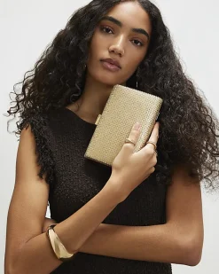 Gold Diamante Embellished Hard Clutch Bag
