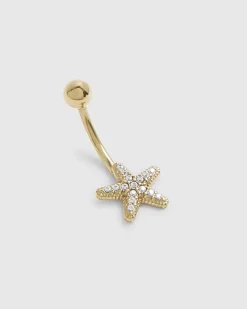 Gold Diamante Starfish Belly Bar