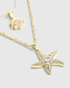 Gold Diamond Simulant 2 Row Sealife Necklace