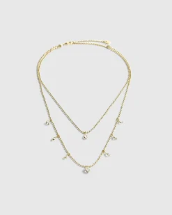 Gold Diamond Simulant Double Layered Necklace