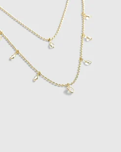 Gold Diamond Simulant Double Layered Necklace