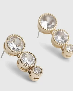 Gold Diamond Simulant Drop Earrings