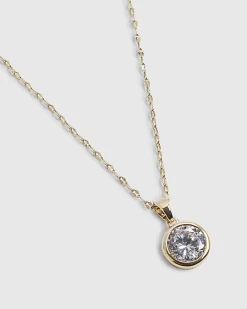 Gold Diamond Simulant Pendant Necklace