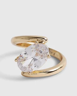 Gold Diamond Simulant Spiral Ring
