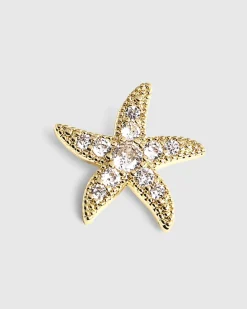 Gold Diamond Simulant Starfish Stud Earrings