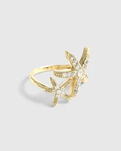 Gold Diamond Simulant Starfish Ring