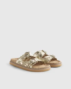 Gold Double Scallop Strap Sandals