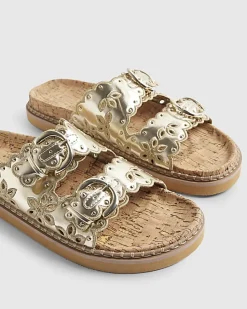 Gold Double Scallop Strap Sandals
