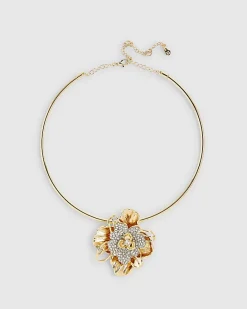 Gold Embellished Flower Torque Necklace