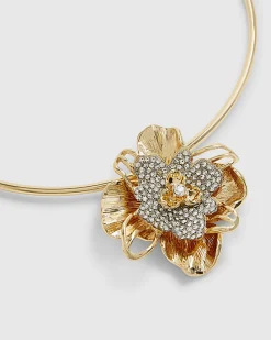 Gold Embellished Flower Torque Necklace