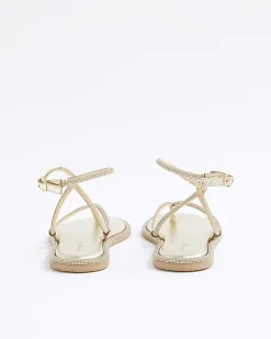 Gold Embellished Strappy Toe Thong Sandals