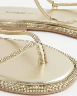 Gold Embellished Strappy Toe Thong Sandals