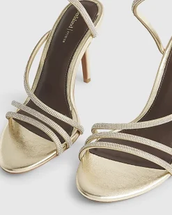 Gold Embellished Wrap Around Heeled Sandals