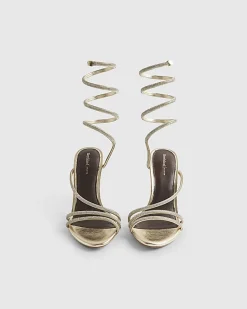 Gold Embellished Wrap Around Heeled Sandals
