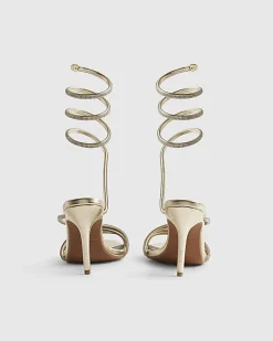 Gold Embellished Wrap Around Heeled Sandals