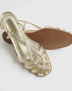Gold Faux Leather Caged Sandals